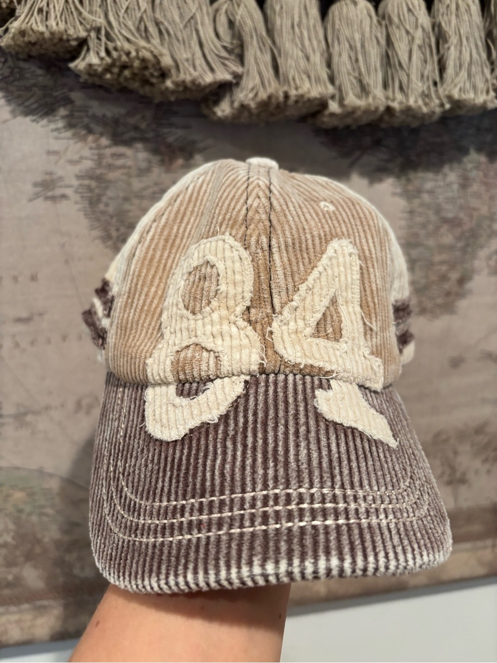 Free People Two-Tone Corduroy Baseball Cap in Beige and Brown